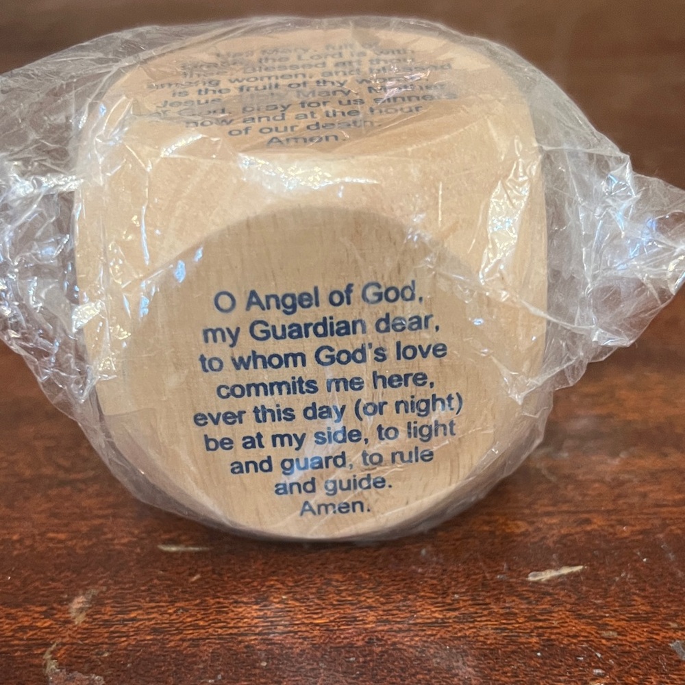 Wooden Prayer Block with Blue Spiritual Text